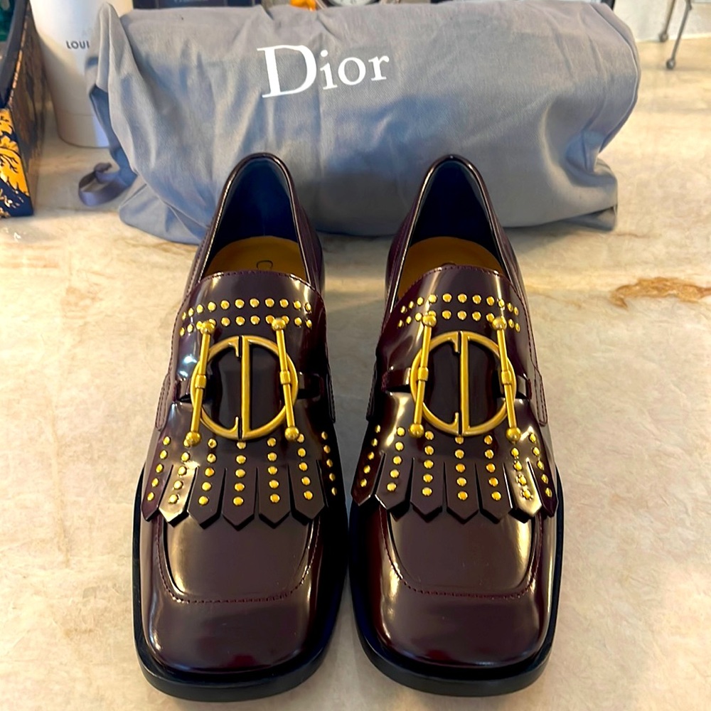 Beautiful Dior rich burgundy and gold loafer. Perfect for Fall! New, no box.